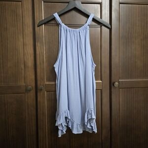 NWT Maurices Halter Top Light Blue Ruffle Asymmetrical Tie Pastel Boho Western L